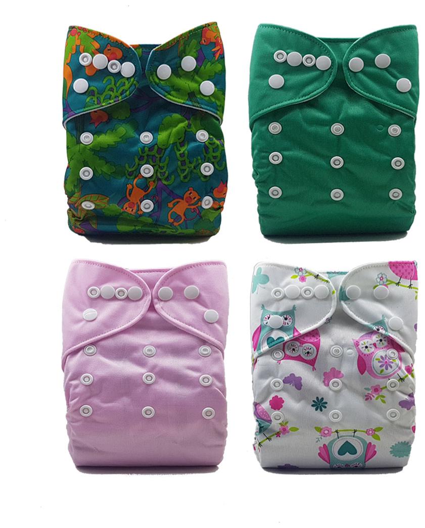 

Nabhasya Ease Living Cloth Diapers-NO INSERT-Colourful Jungle Story-Free Size (Pack of 4)