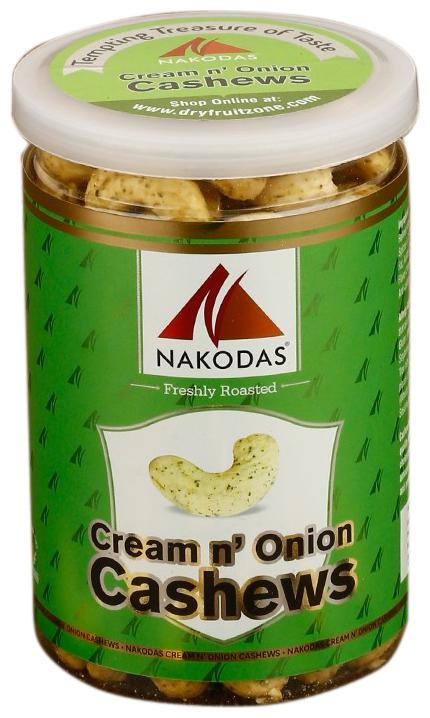

Nakodas Cream Onion Cashews (Kaju) Jar Premium Quality 200 g (Pack of 2)