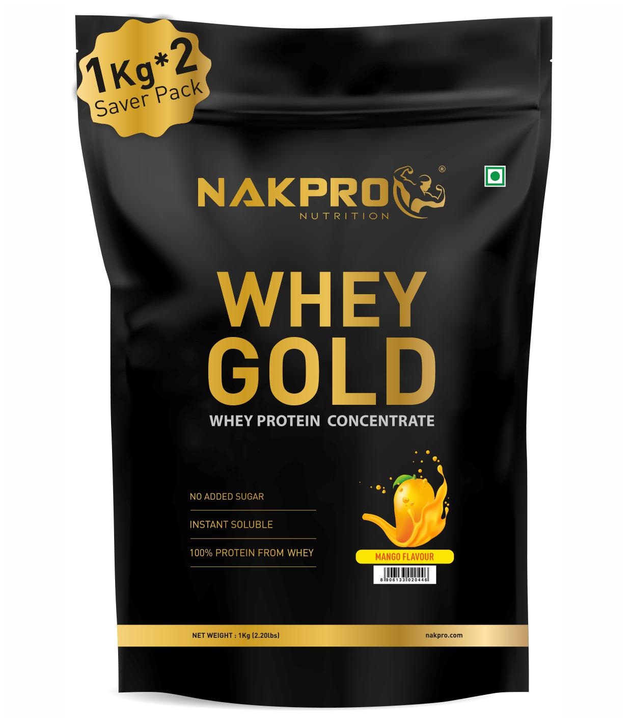 

NAKPRO GOLD 100 Whey Protein Concentrate 2 kg Mango 26g Protein 5 7g BCAA 4 4g Glutamine Whey Protein Supplement Powder 1 kg ( Pack of 2 ) )
