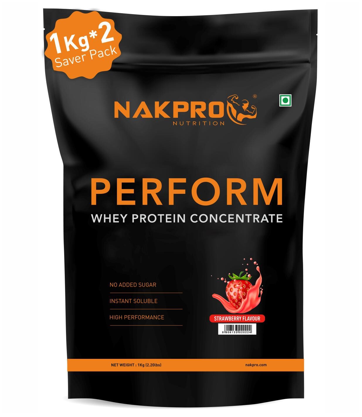 

Nakpro PERFORM Whey Protein Supplement Powder 23g Protein 5 1 BCAA 4g Glutamine - Strawberry (1 kg Pack of 2 )