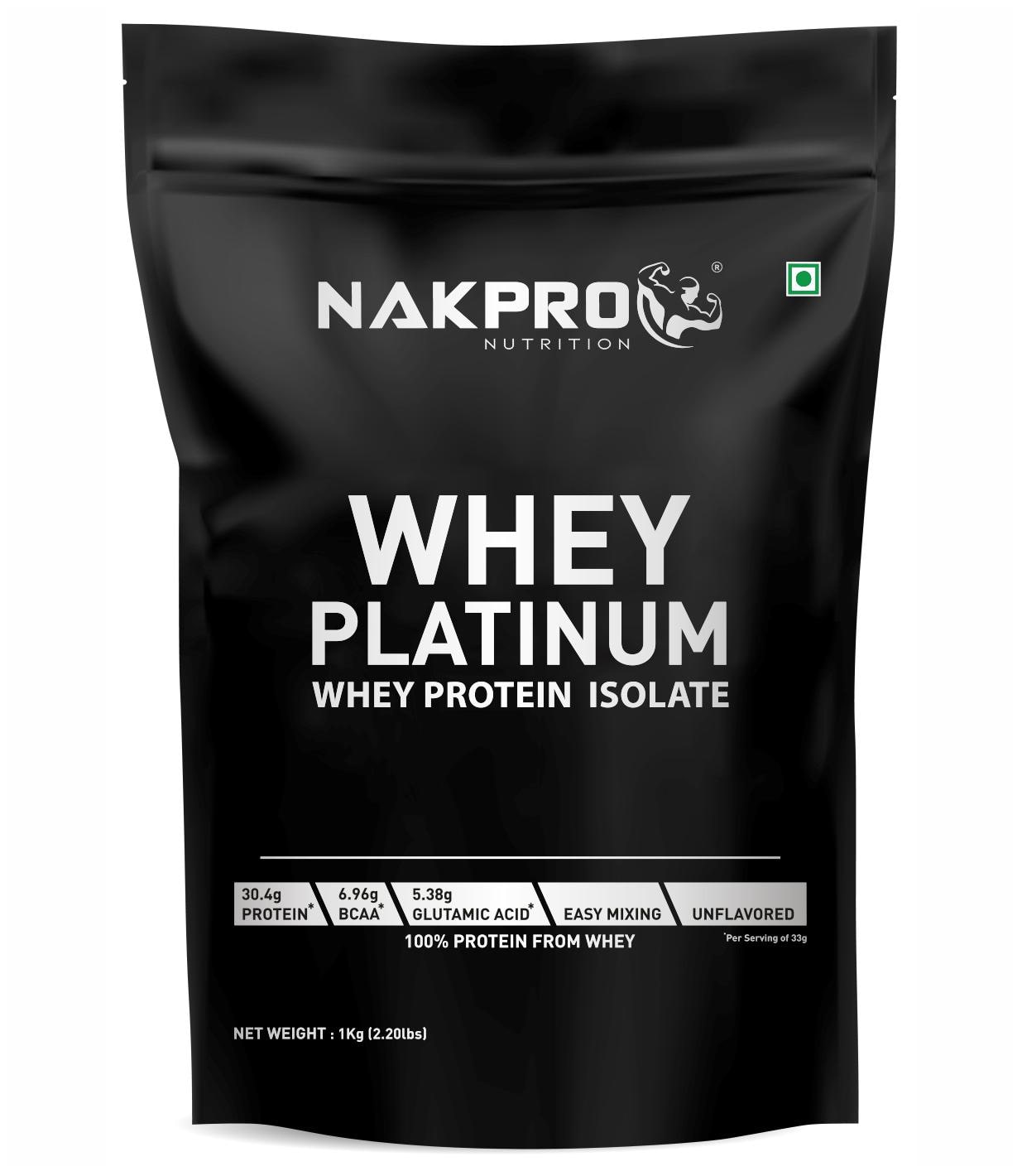 

NAKPRO PLATINUM 100 Whey Protein Isolate 30 4g Protein 6 9 BCAA 5 3g Glutamine Whey Protein Isolate Supplement Powder - 1 kg Unflavour