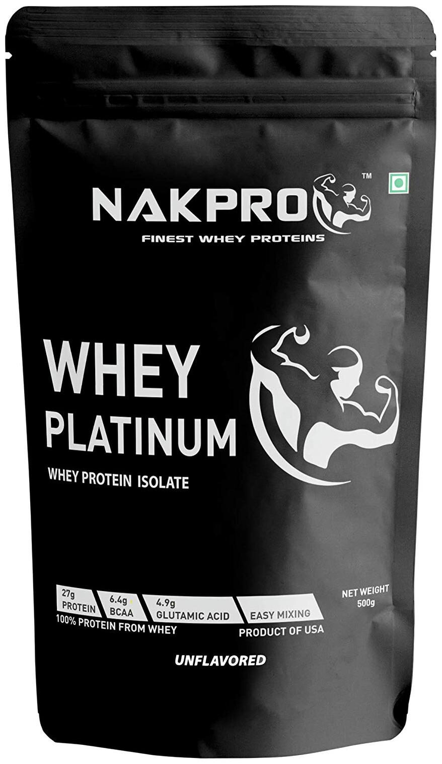 

NAKPRO PLATINUM 100 Whey Protein Isolate 30 4g Protein 6 9 BCAA 5 3g Glutamine Whey Protein Isolate Supplement Powder - 500g Unflavour