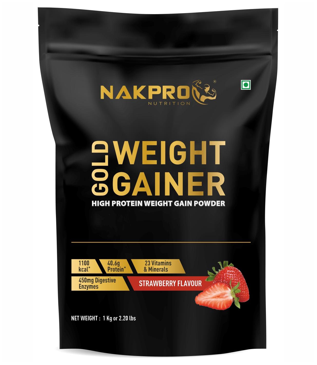 

Nakpro Sports Gold Weight Gainer Protein Powder Strawberry 1Kg