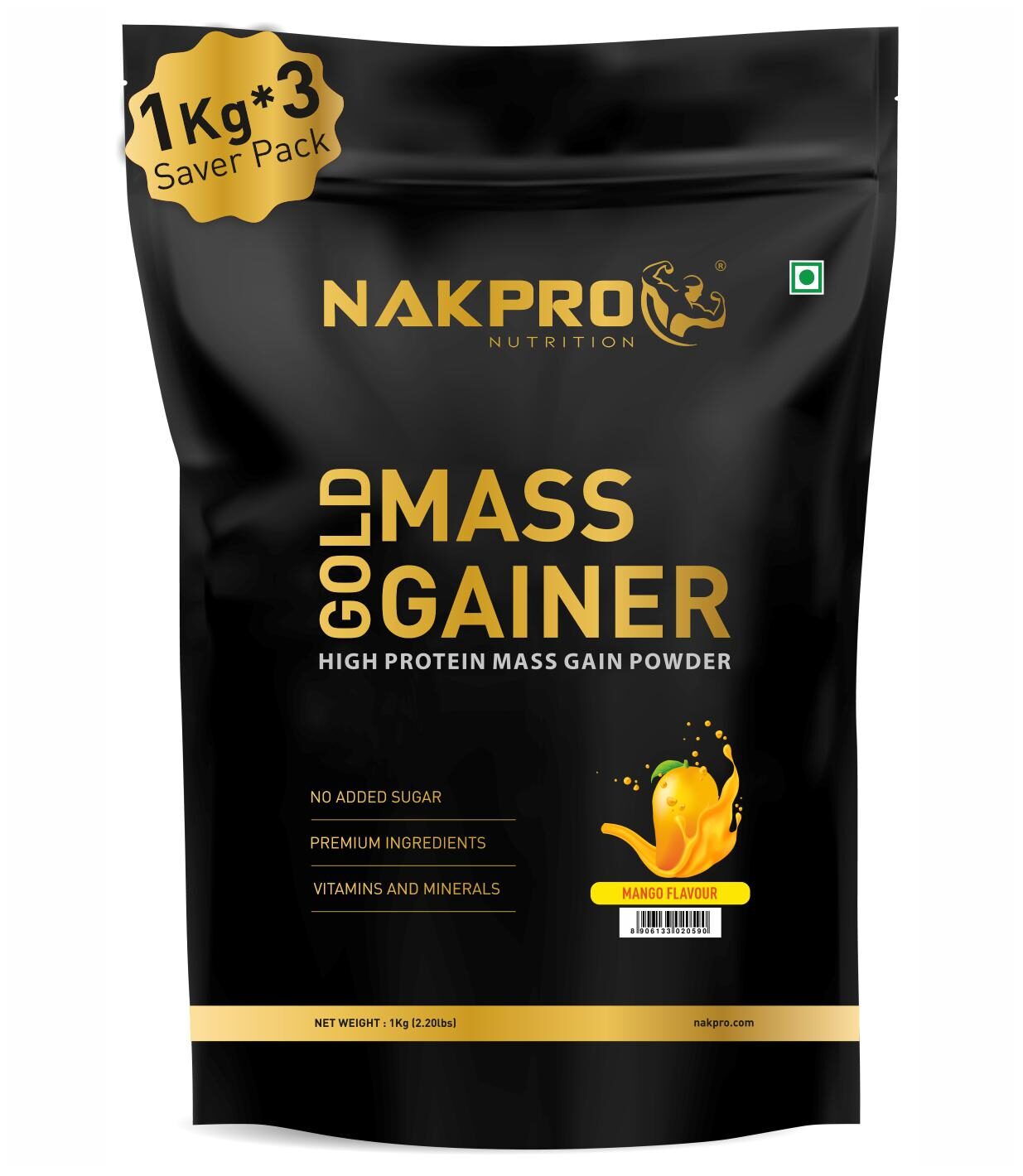 

Nakpro Sports Gold Mass Gainer Protein Powder Mango 3Kg