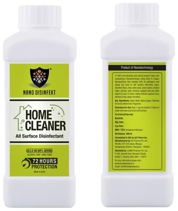 

Nano Disinfekt Home Cleaner All surface cleaner disinfectant Kills 99 99 Germs for 72Hours Product of Nano technology Non-Alcoholic Non-Toxic emerging from Silver Copper (500 ml)