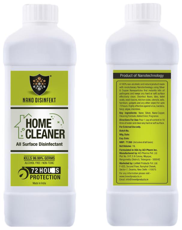 

Nano Disinfekt Home Cleaner All surface cleaner disinfectant Kills 99 99 Germs for 72Hours Product of Nano technology Non-Alcoholic Non-Toxic emerging from Silver Copper (1000ml)