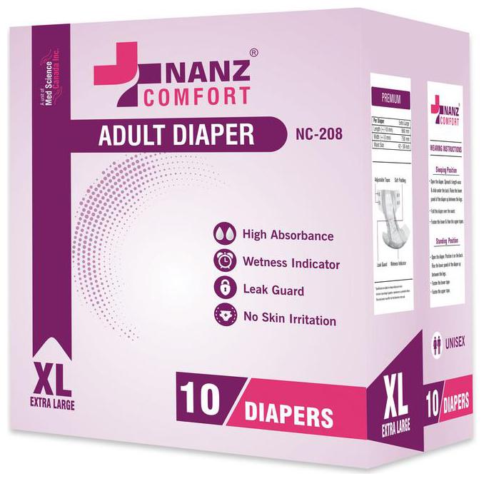 

Nanz Comfort Adult Unisex Diapers Extra Large Size 10 Diaper