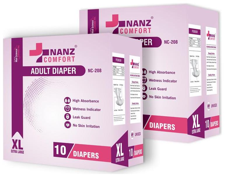 

Nanz Comfort Adult Unisex Diapers Extra Large Size Pack of 2 10 Diaper Each