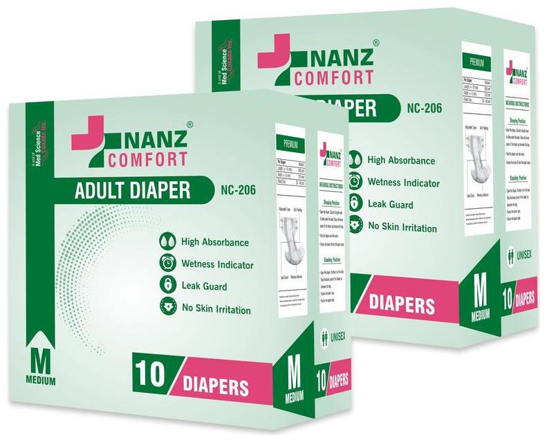 

Nanz Comfort Adult Unisex Diapers Medium Size Pack of 2 10 Diaper Each