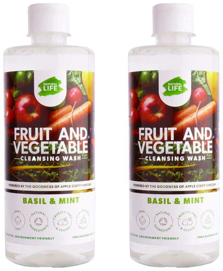 

Natural Life Fruit Vegetable Wash Removes Germs Chemicals Waxes Veggie Wash - 500 ml (Pack of 2) 1