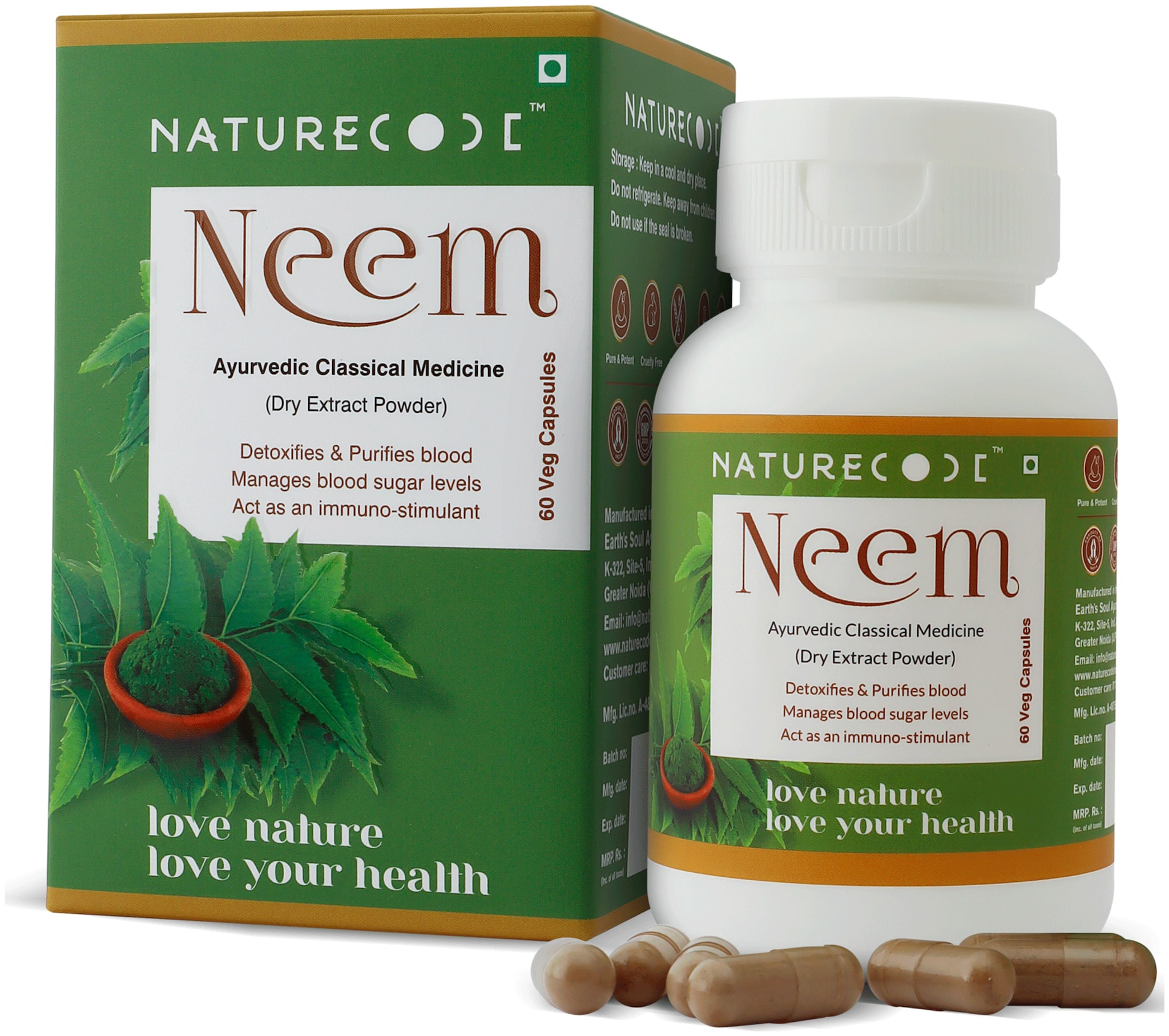 

Nature Code Neem Ayurvedic CapsulesBlood Purifier Anti Acne Skin Wellness Ayurvedic Classical Medicine- 60 Veg Capsules