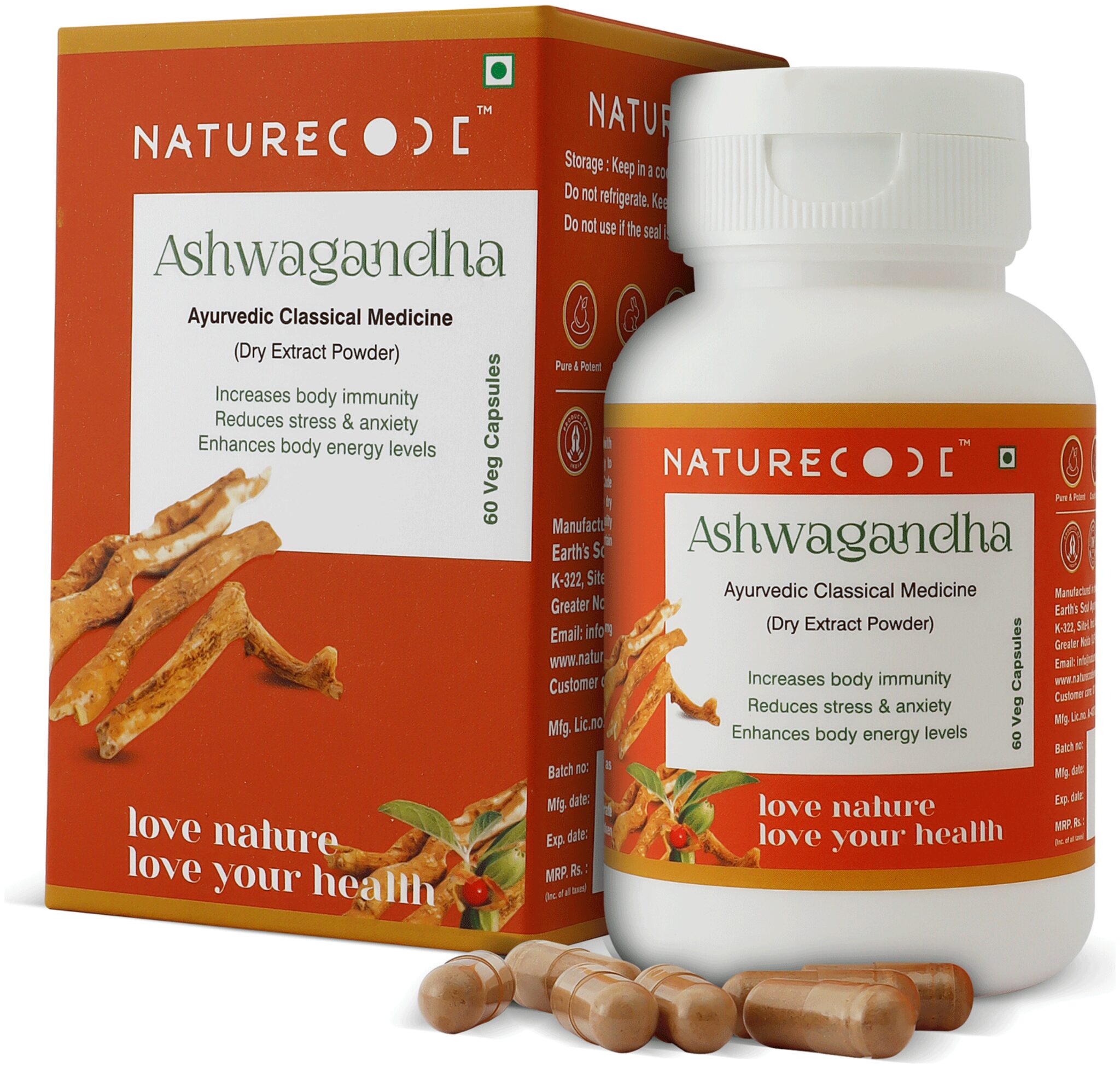 

Nature Code Ashwagandha Ayurvedic Capsules General Wellness Ayurvedic Classical Medicine- 60 Veg Capsules