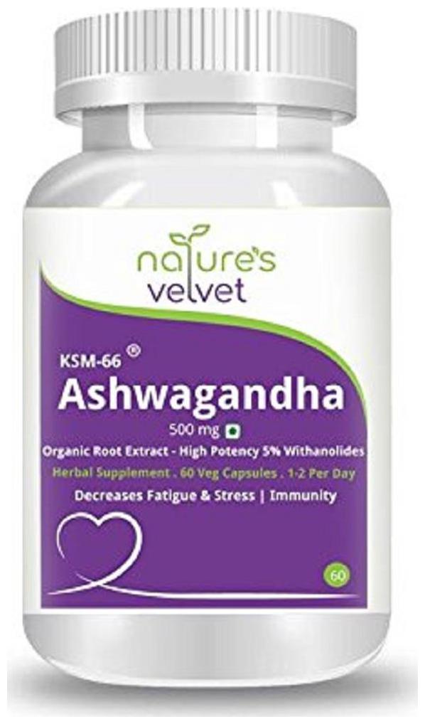 

Natures Velvet Lifecare KSM-66 Ashwagandha 500mg - Organic Root Extract - High Potency 5 Withanolides - For Reduced Stress and Anxiety Increased Energy and Focus (60 Vegetarian Capsules)