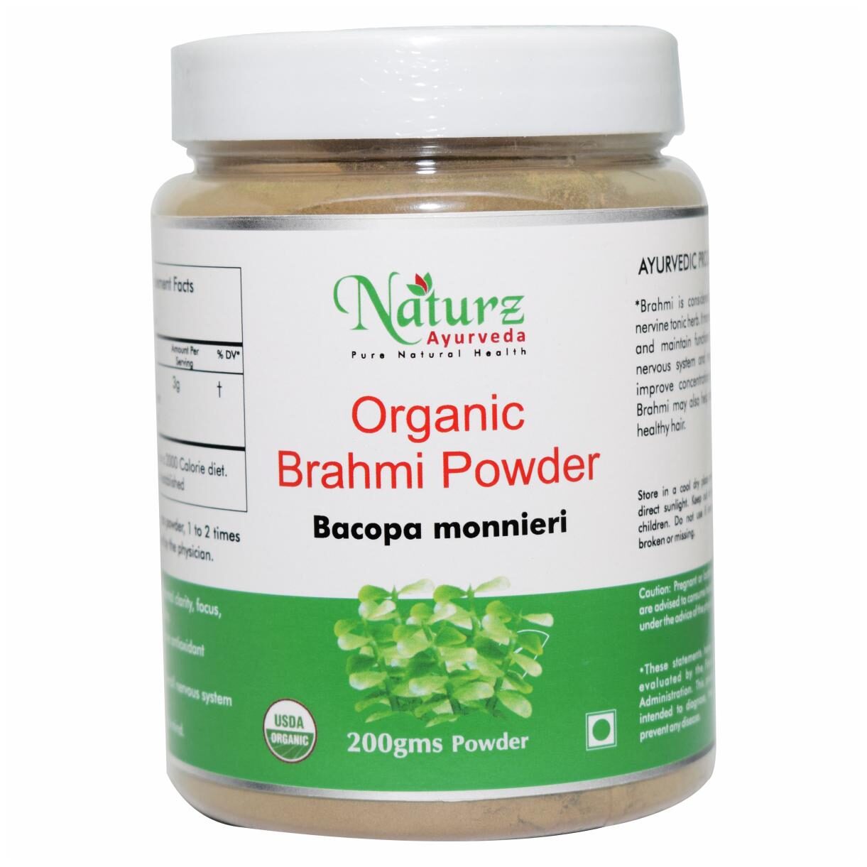 

Naturz Ayurveda Organic Brahmi Powder - 200 g - For Brain and Memory