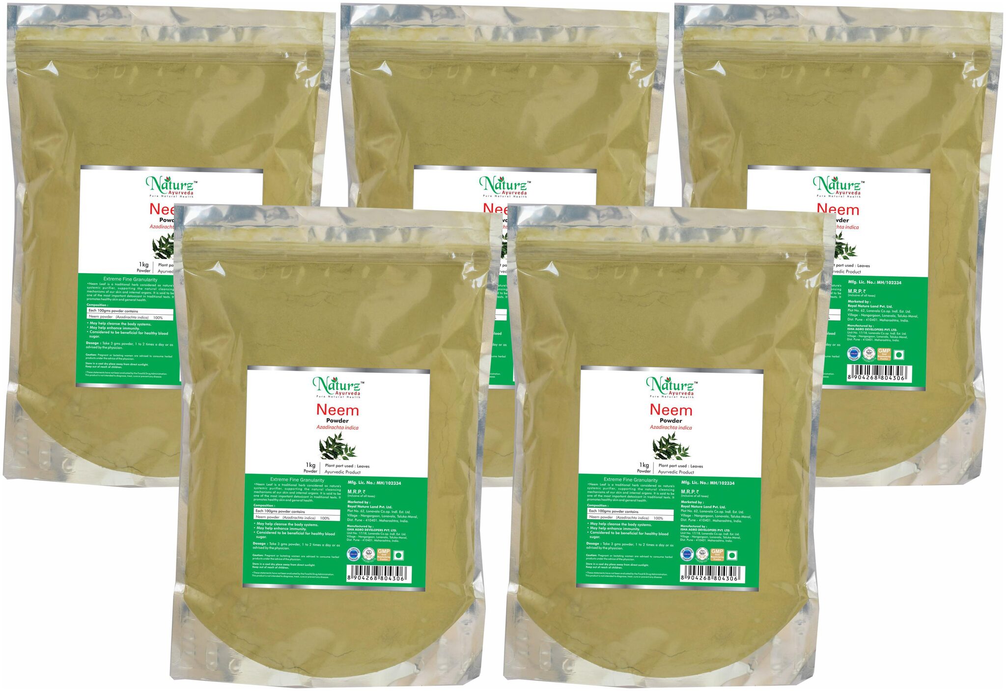 

Naturz Ayurveda Neem patra powder - 1 kg Value Pack of 5