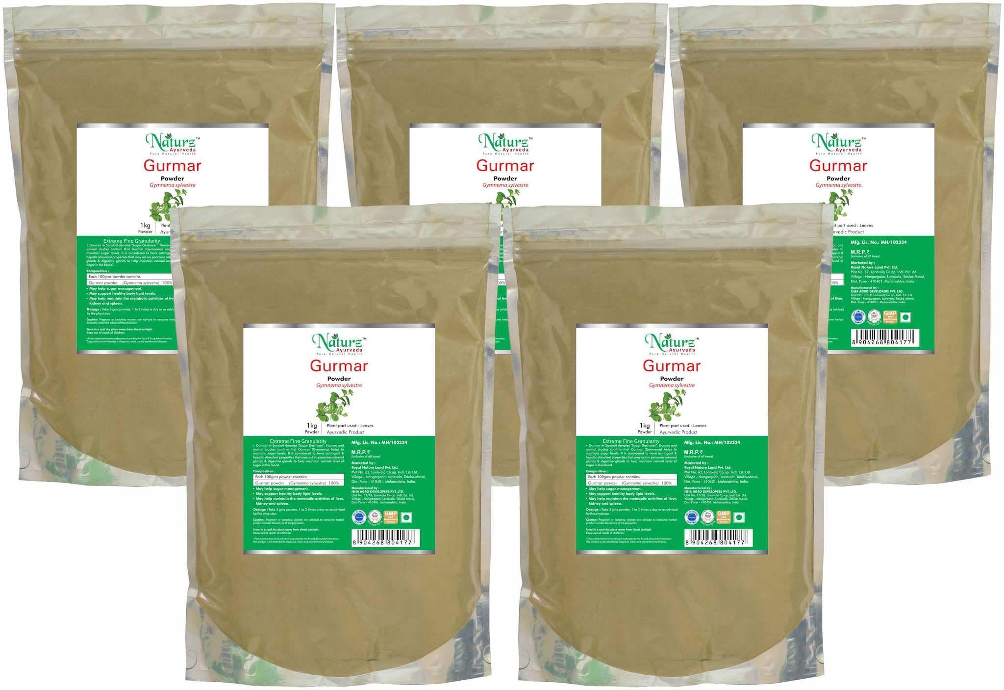 

Naturz Ayurveda Gurmar Powder - 1 kg Value Pack of 5
