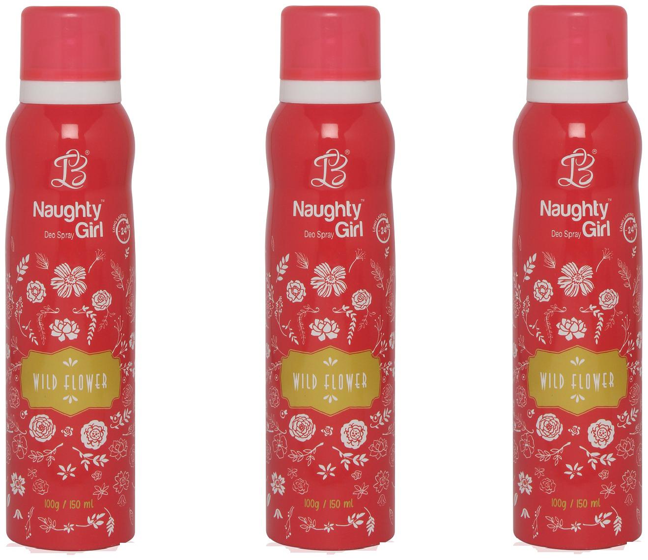 

Naughty Girl WILD FLOWER Gas Deodorant for Women Pack of 3 (150ml each)