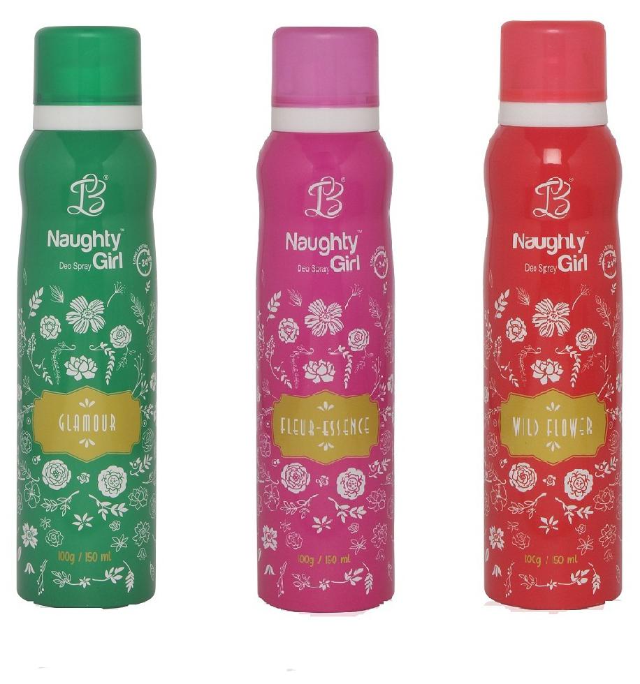 

Naughty Girl GLAMOUR FLEUR ESSENCE WILD FLOWER Gas Deodorant for Women (Pack of 3) (150ml each)
