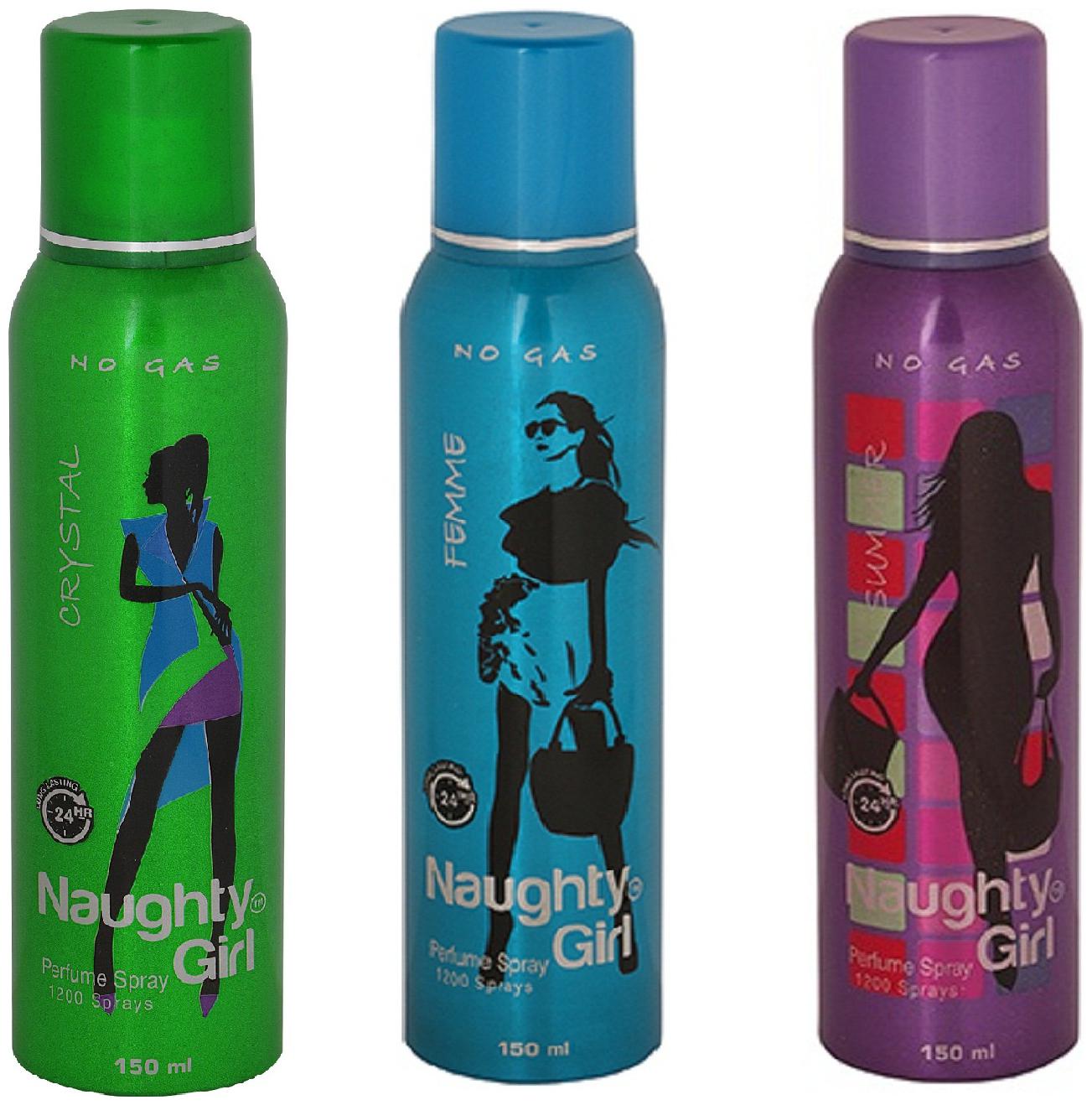 

Naughty Girl CRYSTAL FEMME SUMMER No Gas Perfume Spray for Women (Pack of 3) (150ml each)