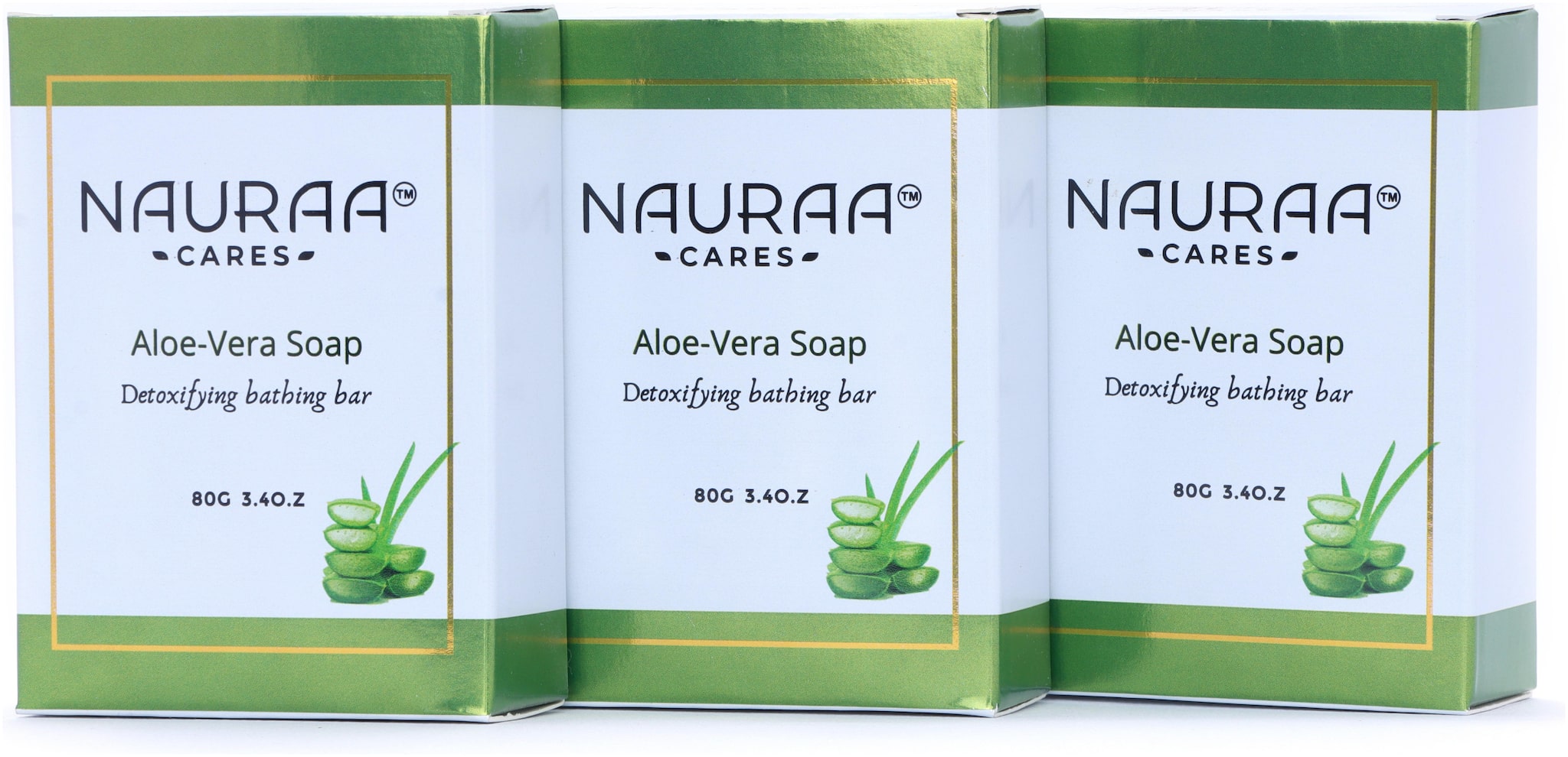 

Nauraa Cares Aloevera Natural Handmade Bathing Soap Bar 80 g (Pack of 3)