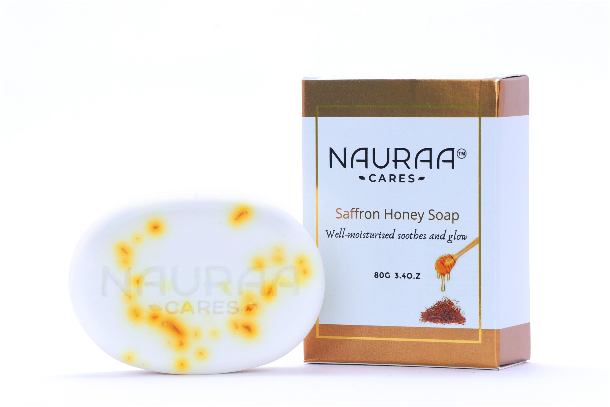 

Nauraa Cares Saffron Honey Natural Handmade Bathing Soap Bar 80 g (Pack of 1)