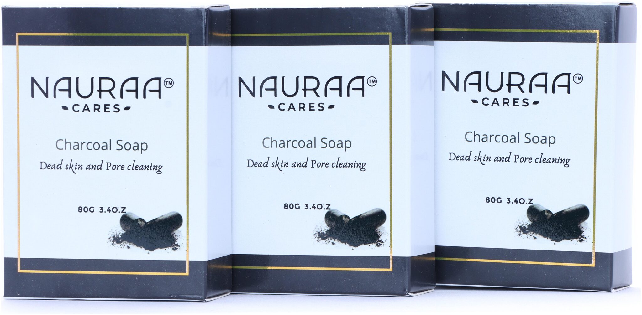 

Nauraa Cares Charcoal Natural Handmade Bathing Soap Bar 80 g (Pack of 3)