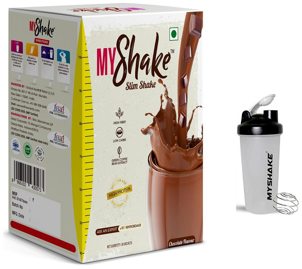 

Neuherbs Myshake Slim shake - High protein Meal replacement for Weight loss with Green coffee Extract -430g (Complimentary) Myshake Classic protein shaker bottle free