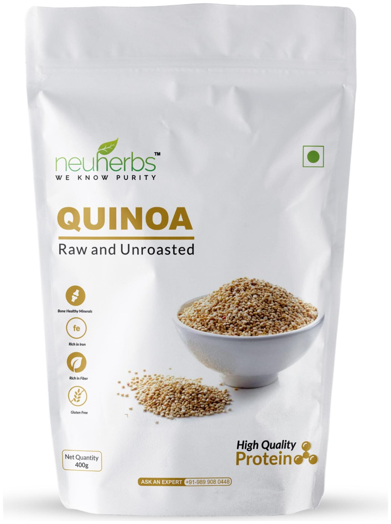 

Neuherbs Raw Unroasted White Quinoa Seeds with High Protein and Fiber Gluten Free 400g