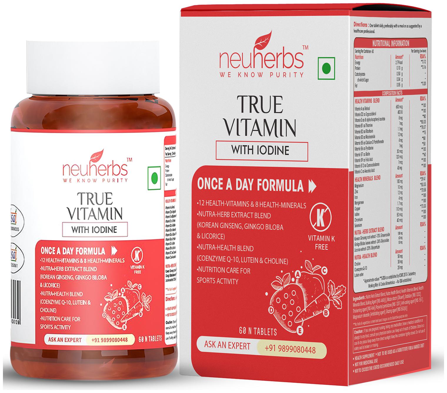 

Neuherbs True Vitamins with Minerals for Men and Women- 60 Multivitamins Tablets