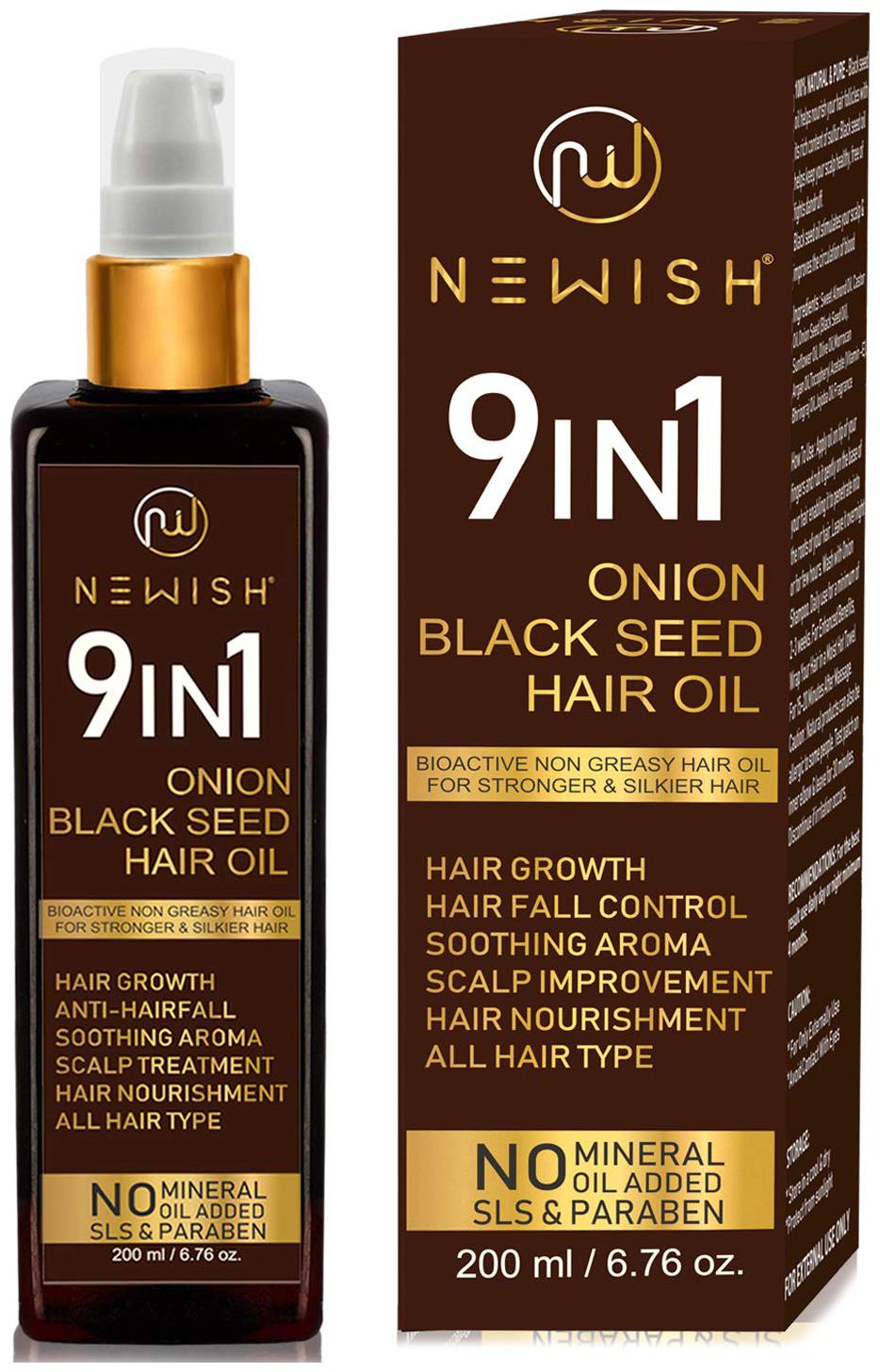 

Newish Onion Black Seed Hair Oil for Hair Growth for Men and Women (Kalonji Oil) Dandruff Hairfall Control 200 ml