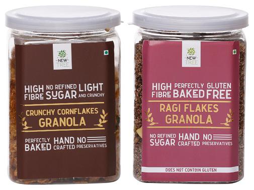 

NewTree Crunchy Cornflakes Granola 275g Ragi Flakes Garnola 250g (Pack of 2)