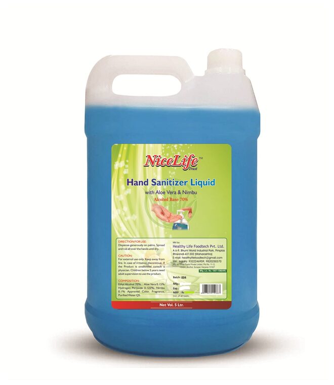 

NiceLife Hand Santizer Liquid with Aloevera Nimbu AlcoholBase 70 - 5 ltr