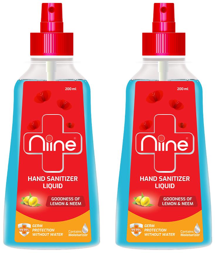 

NIINE Hand Sanitizer Liquid Spray with Goodness of Lemon and Neem 70 Alcohol 200 ml Spray (PacK Of 2)