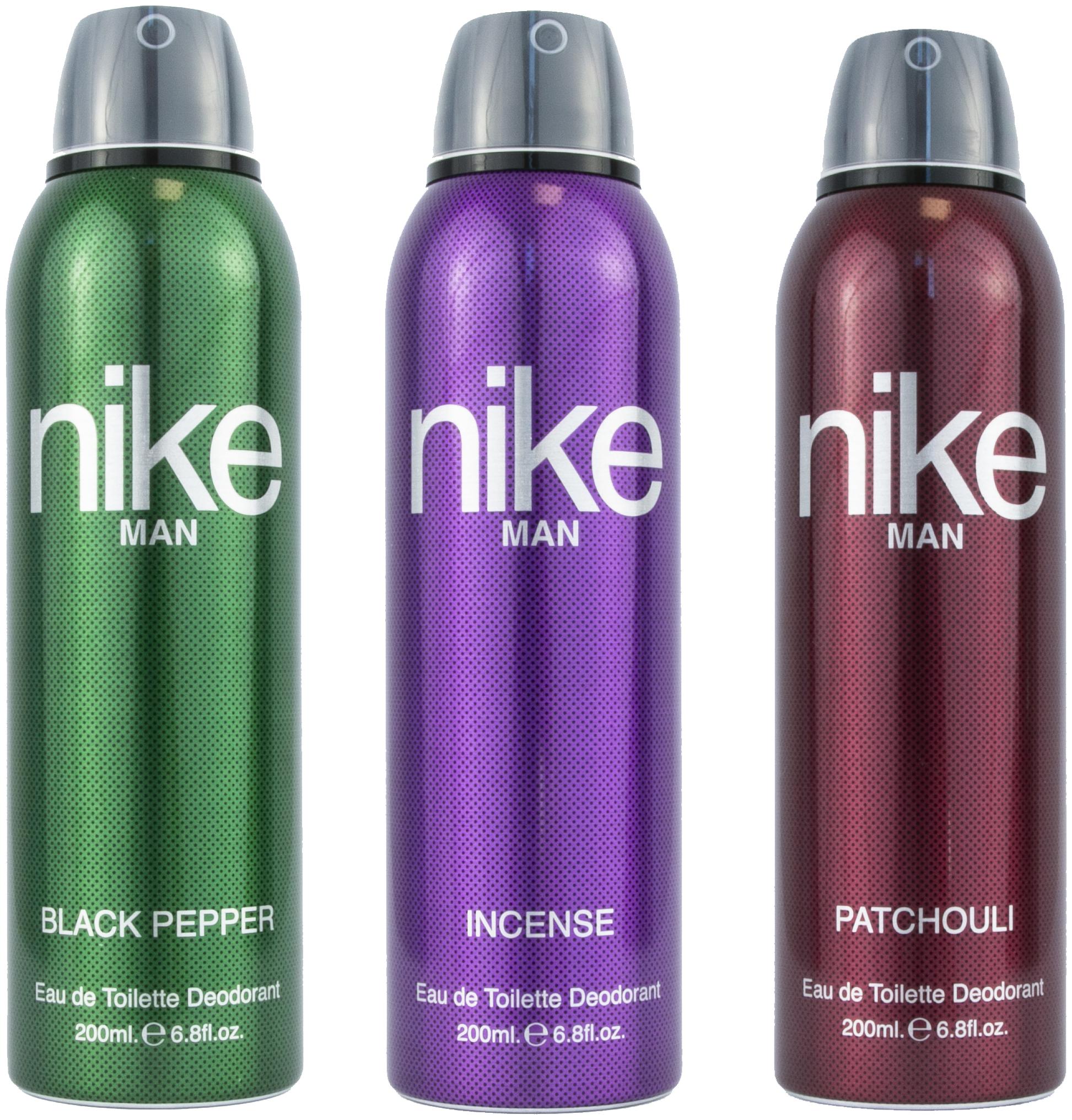 

Nike Black Pepper 200 ml Incense 200 ml Patchouli Deodorant 200 ml For Man (Pack Of 3)
