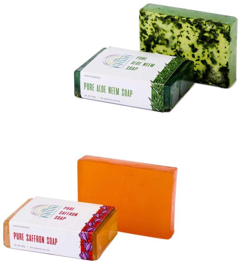 

Nirvaana Handmade Natural Assorted Soap Set (Aloe Neem Saffron) Pack of 2