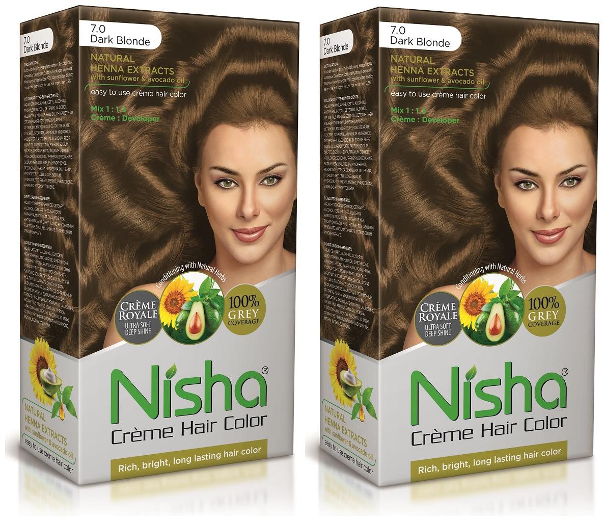 

Nisha Cream Hair Color Rich Bright Long Lasting Hair Colouring For Ultra Soft Deep Shine Dark Blonde Pack of 2 (90 g x 2)