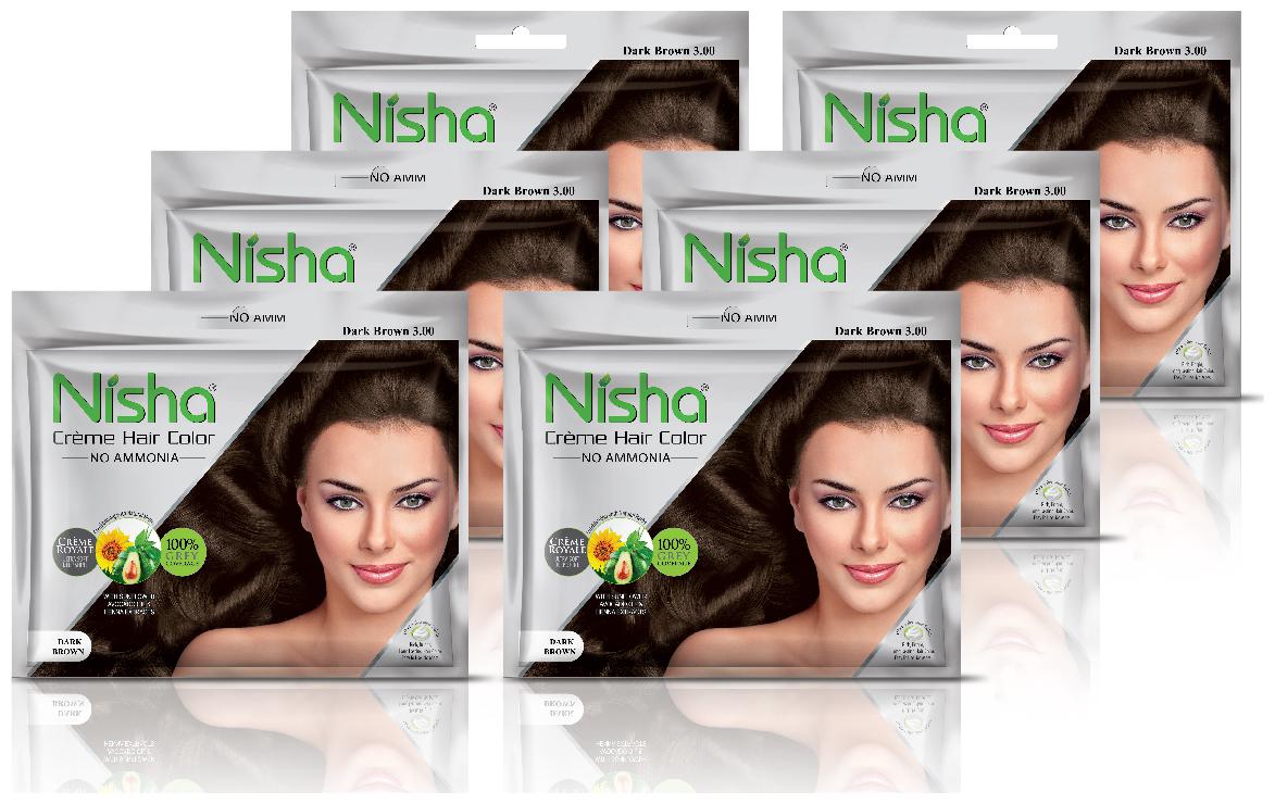 

Nisha creme hair color with sunflower avocado oil henna extracts no ammonia (DARK BROWN) (20g 20ml)each Pack of 6