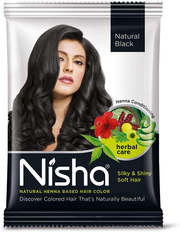 

Nisha Henna Based Hair Color Powder With Precious Herbs With Hair Dye Brush 10-in-1 25g Natural Black Pack of 12