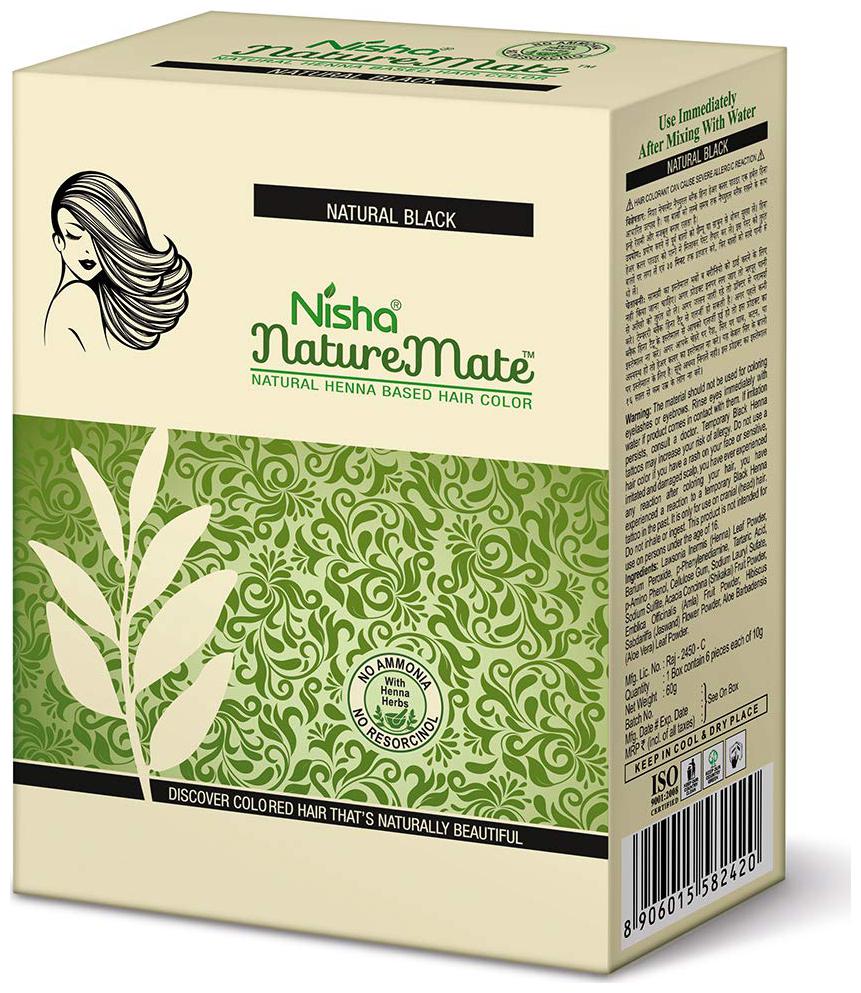 

Nisha NatureMate Henna Based Hair Color 6 Pouch 10g Each Natural Black (Pack of 2)