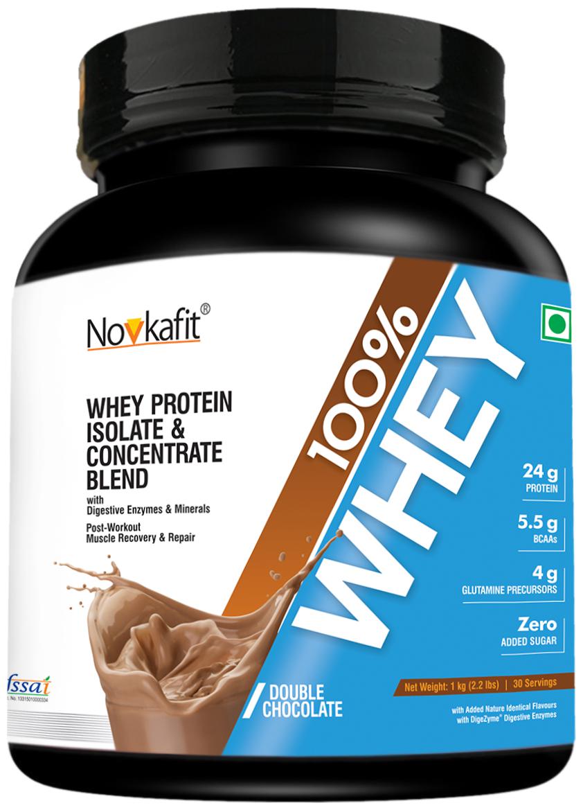 

Novkafit Whey Protein with DigeZyme Digestive Enzymes - 1 kg (2 2 Lbs) Double Chocolate Flavour