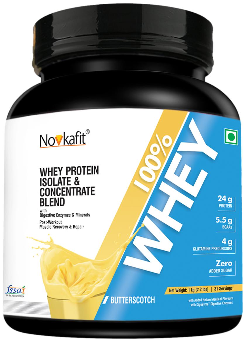 

Novkafit Whey Protein with DigeZyme Digestive Enzymes - 1 kg (2 2 Lbs) Butterscotch Flavour