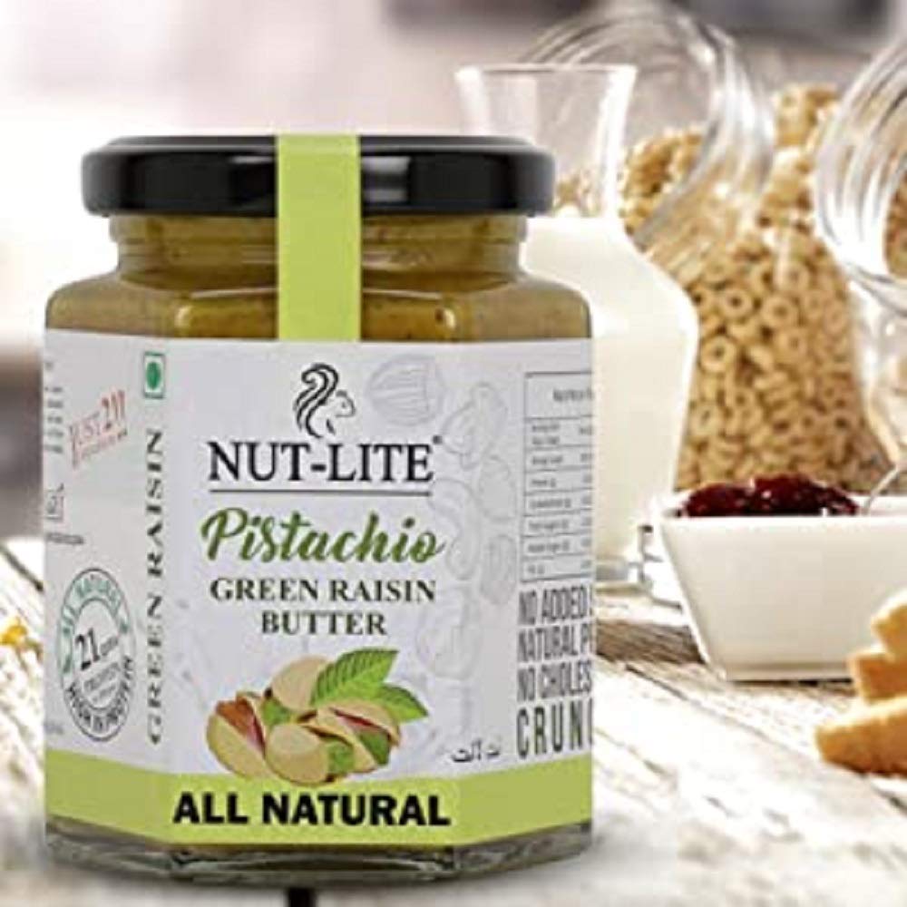 

Nutlite Pistachios Raisin Crunchy Butter - Loaded With Antioxidants All Natural Protein Iron Zinc No Added Sugar 150 g (Pack Of 1)