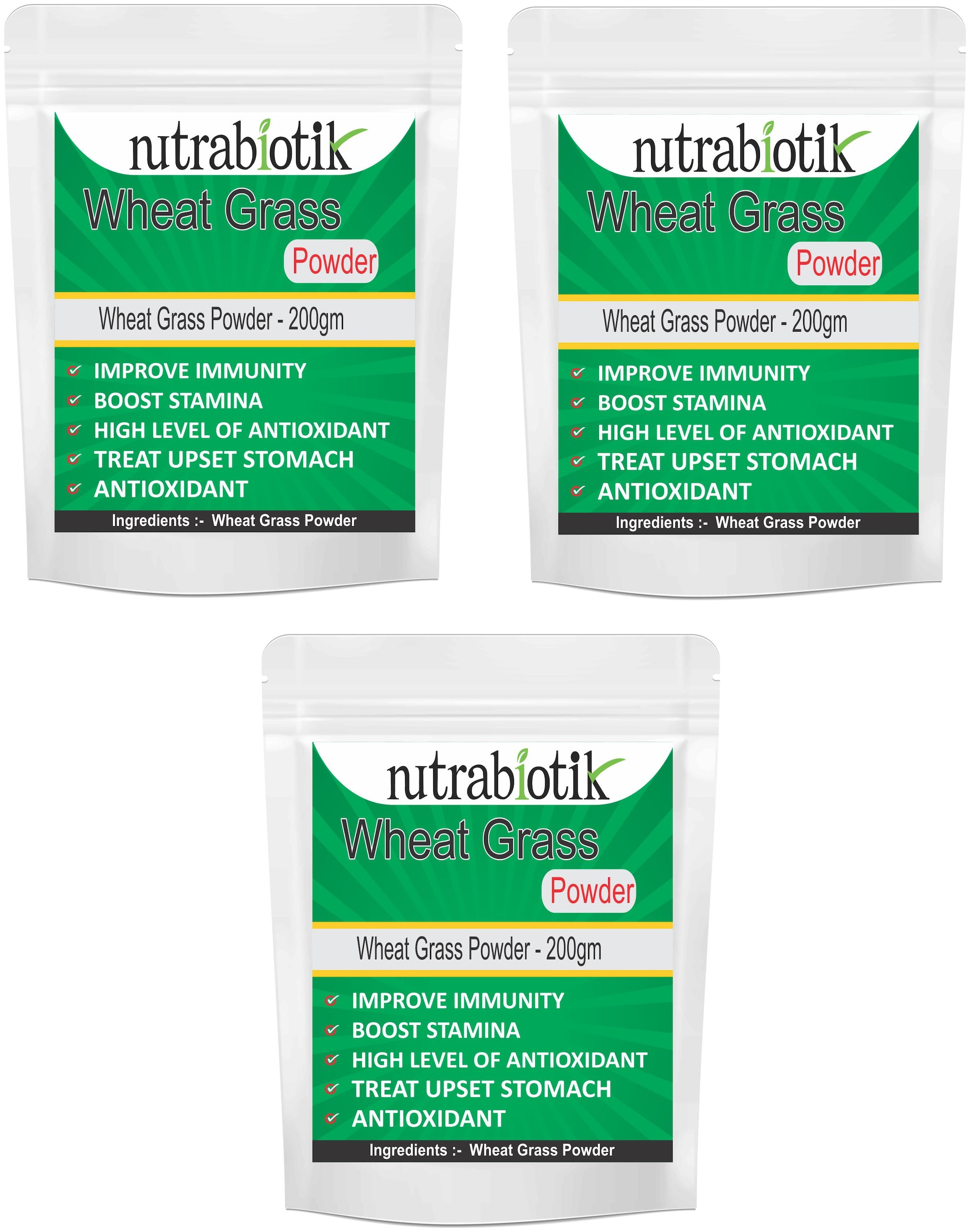 

Nutrabiotik Wheat Grass Powder 200g (Pack of 3)