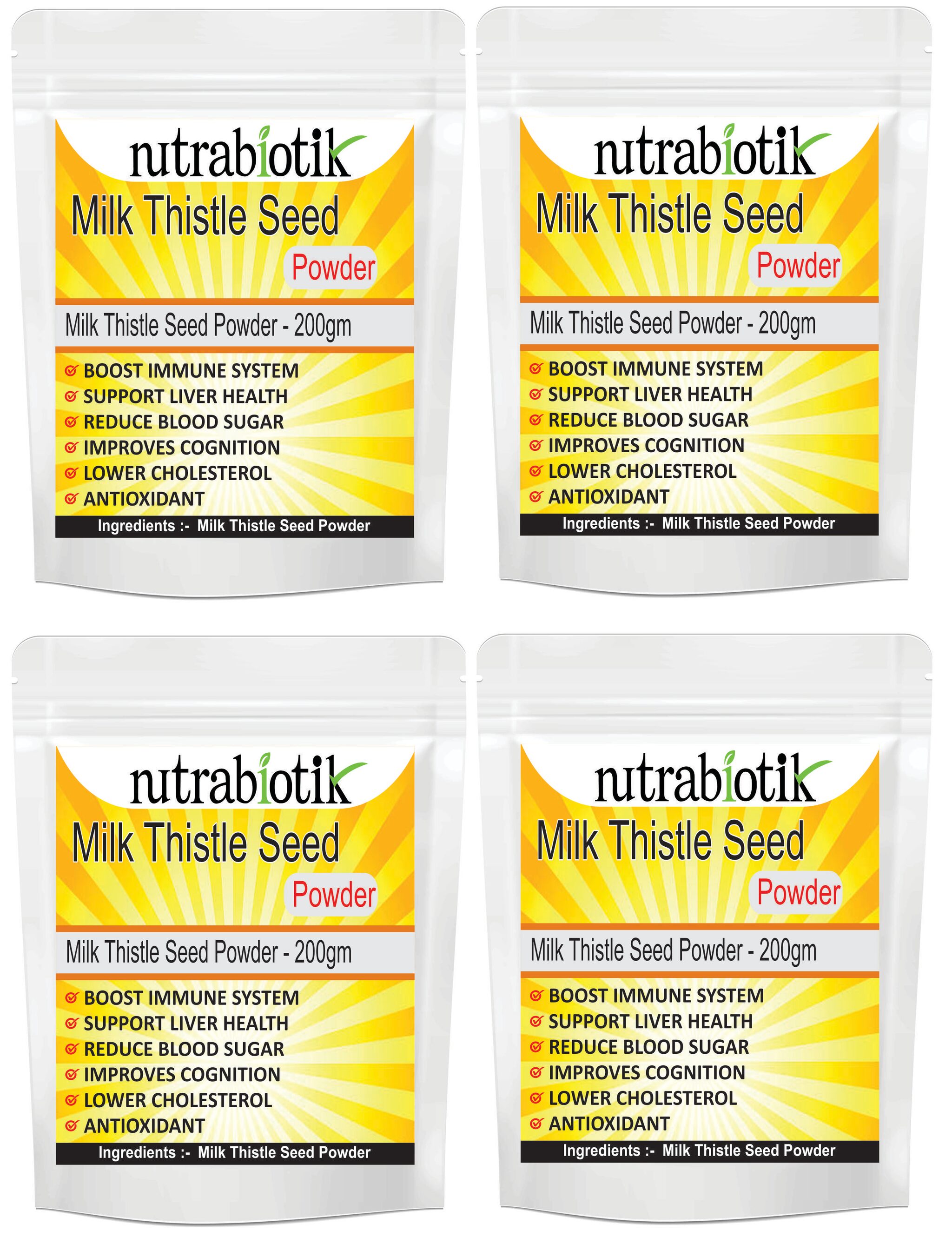 

Nutrabiotik Milk Thistle Powder For Natural Liver Detox And Cleanse With Rich Silymarin 200g (Pack of 4)
