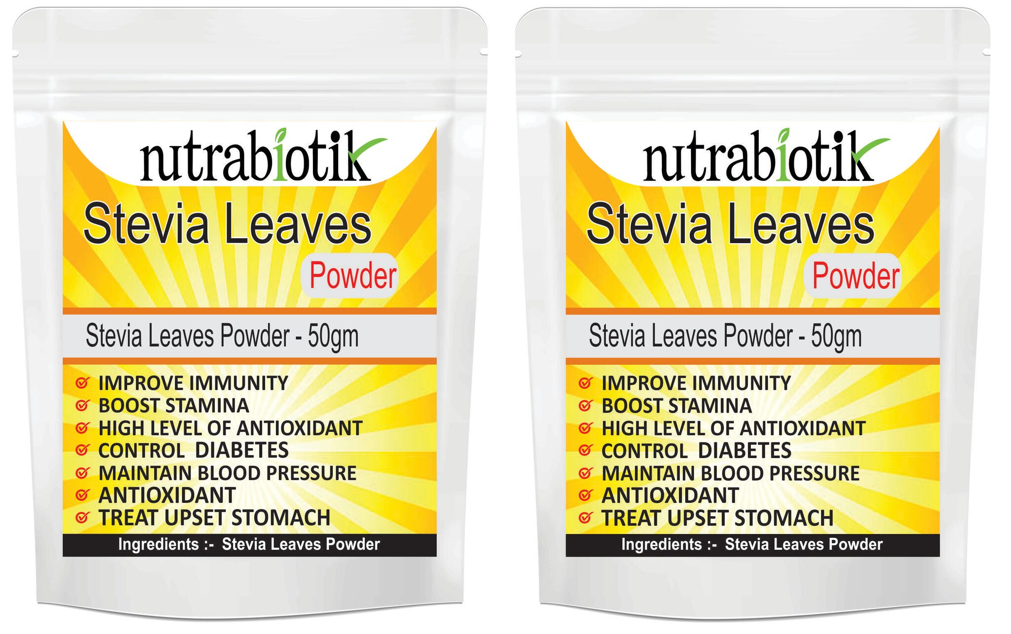 

Nutrabiotik Stevia Powder Natural Sweetener 50g (Pack of 2)