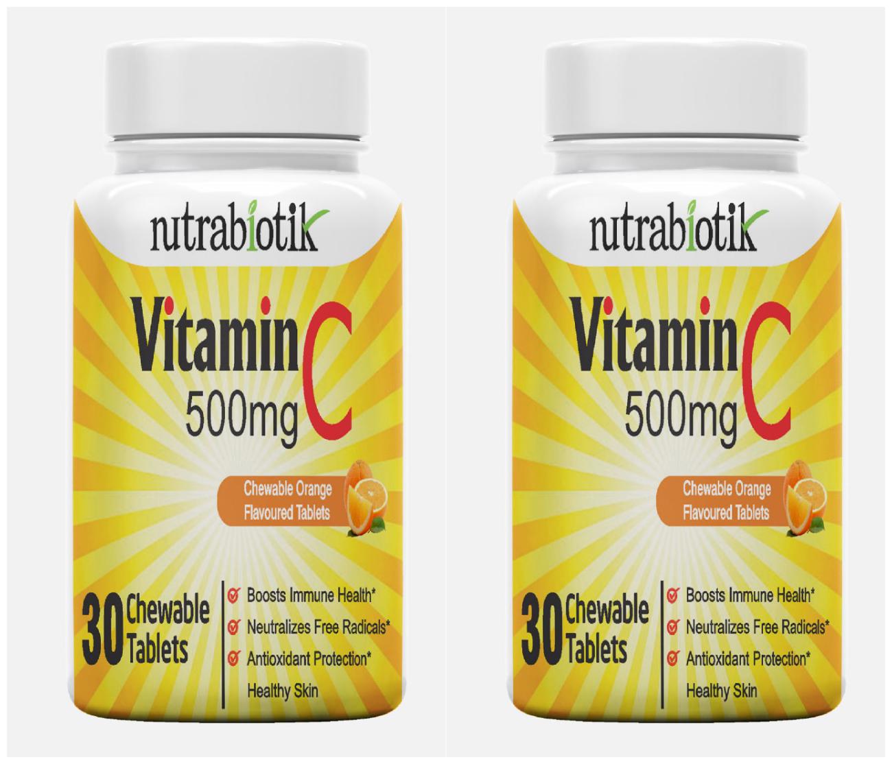 

Nutrabiotik Orange Flavoured Chewable Vitamin C Ascorbic Acid 500 Mg 30 Tablets ( Pack Of2)