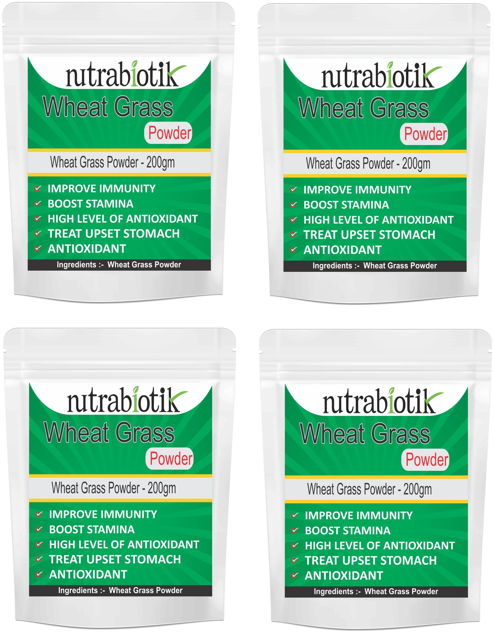 

Nutrabiotik Wheat Grass Powder 200g (Pack of 4)
