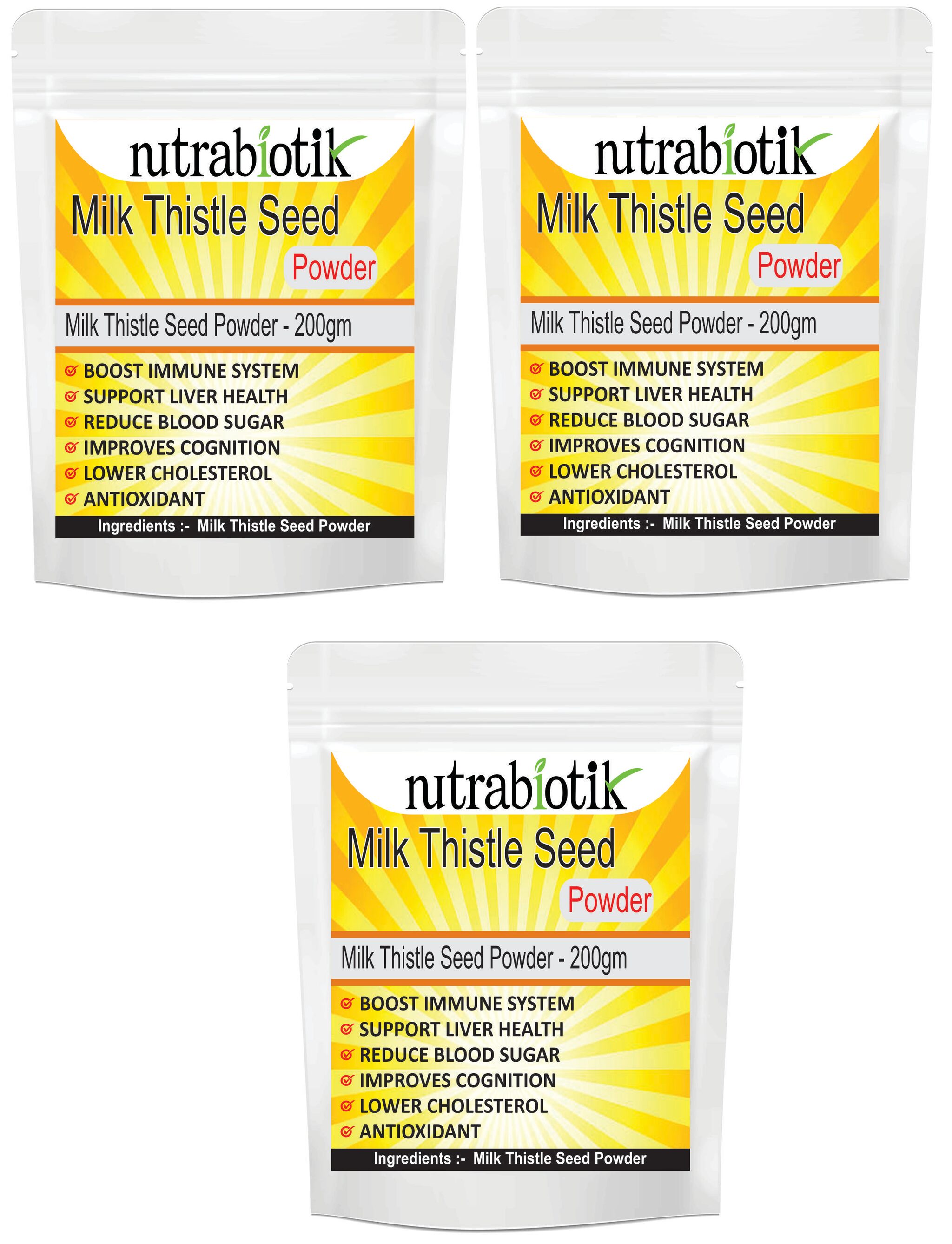

Nutrabiotik Milk Thistle Powder For Natural Liver Detox And Cleanse With Rich Silymarin 200g (Pack of 3)