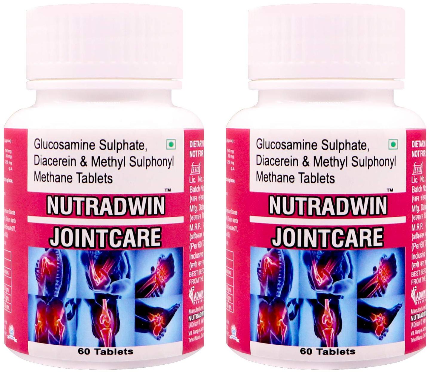 

NUTRADWIN Joint Care Joint Pain Support Supplement with Glucosamine Diacerein MSM 60 Tablets each(Pack of 2)