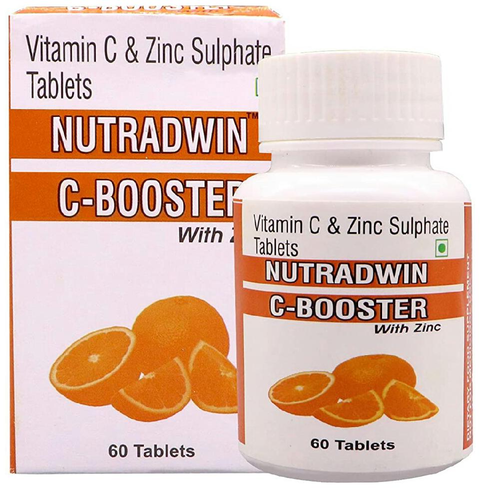

NUTRADWIN Vitamin C Tablet Chewable 500 mg Zinc 25 mg Best Immune Booster Antioxidant Skincare Tablet bottle Orange Flavour Tabs 60 Tablets (Pack Of 1)